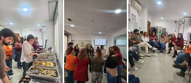 자유로운 분위기 속에서 한국 음식과 다과를 즐기며 이야기 나누는 참가자들