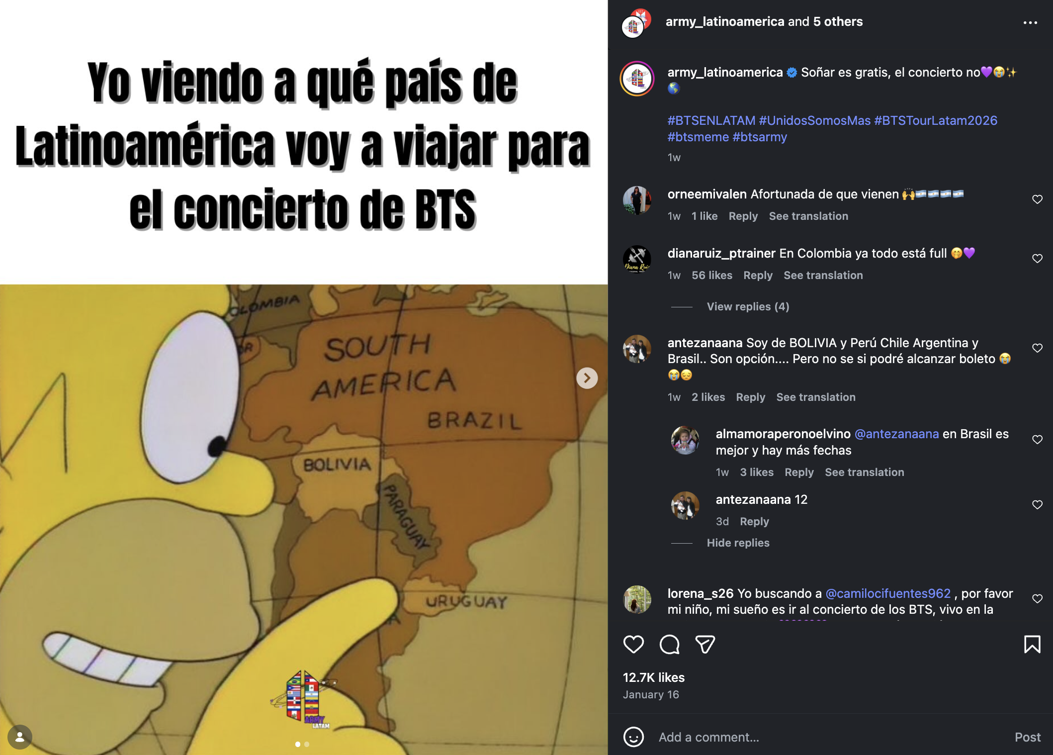 방탄소년단 콘서트에 가기 위해 어느 나라로 여행을 갈 지 지도를 보는 호머 