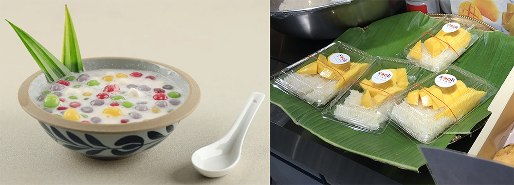 (좌)태국 디저트 '부아로이', (우)카오니여우마무앙 사진