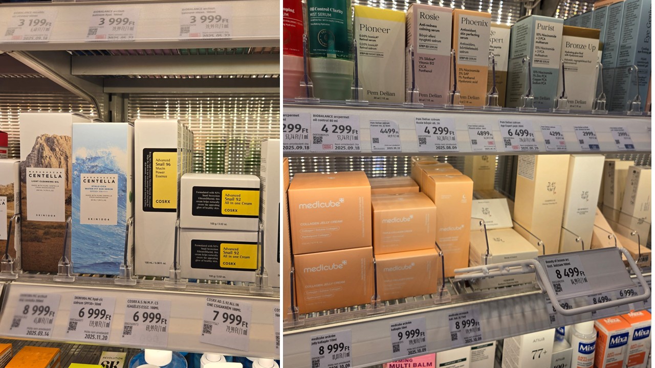 디엠(DM) 매장에 진열된 다채로운 한국 화장품 제품군