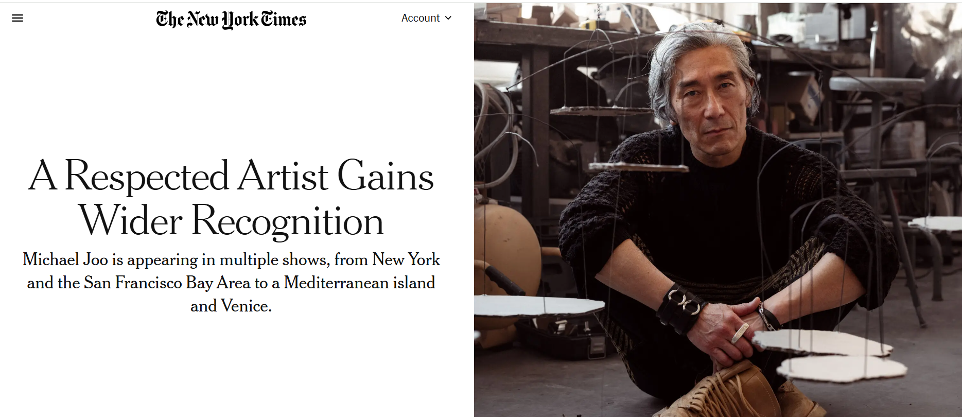 < 마이클 주(Michael Joo)의 인터뷰 보도 화면 - 출처: '더 뉴욕 타임스(The New York Times)' >