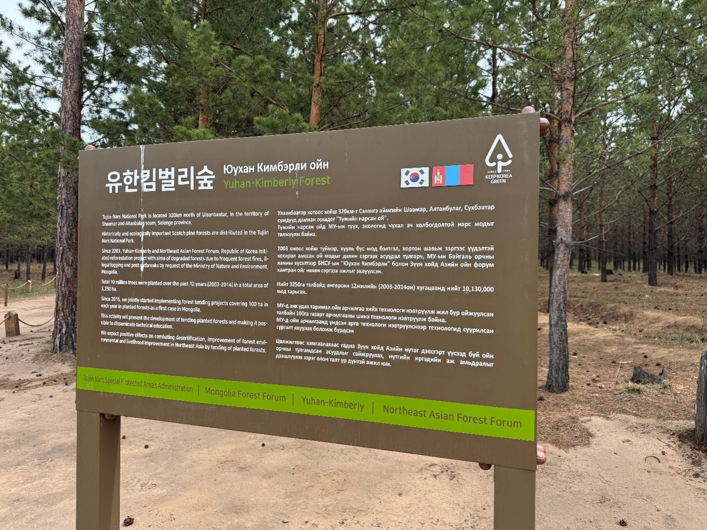 투지 소나무숲 입구에 설치된 소개문